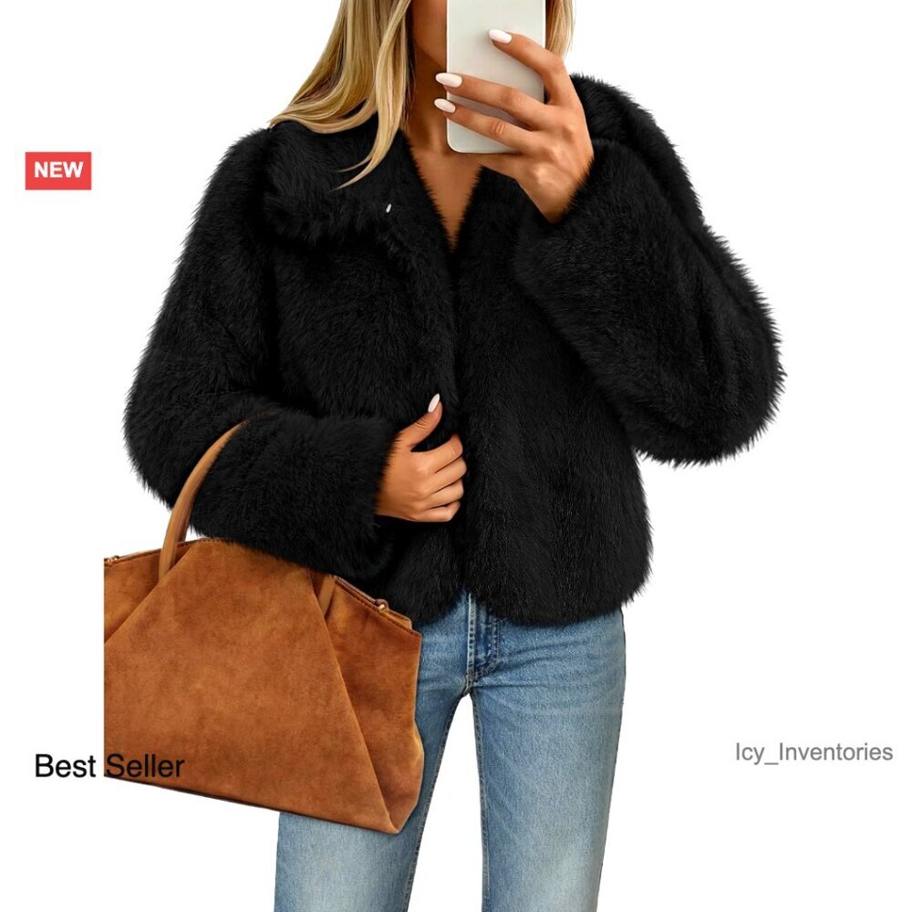 Faux Fur Winter Coat Trendy Warm Outerwear Long Sleeve with Pockets